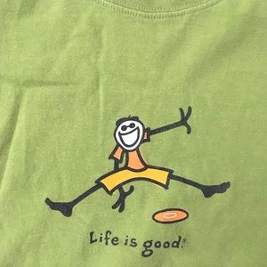 Life Is Good Mens Green T-shirt Sz M “Jake Frisbee